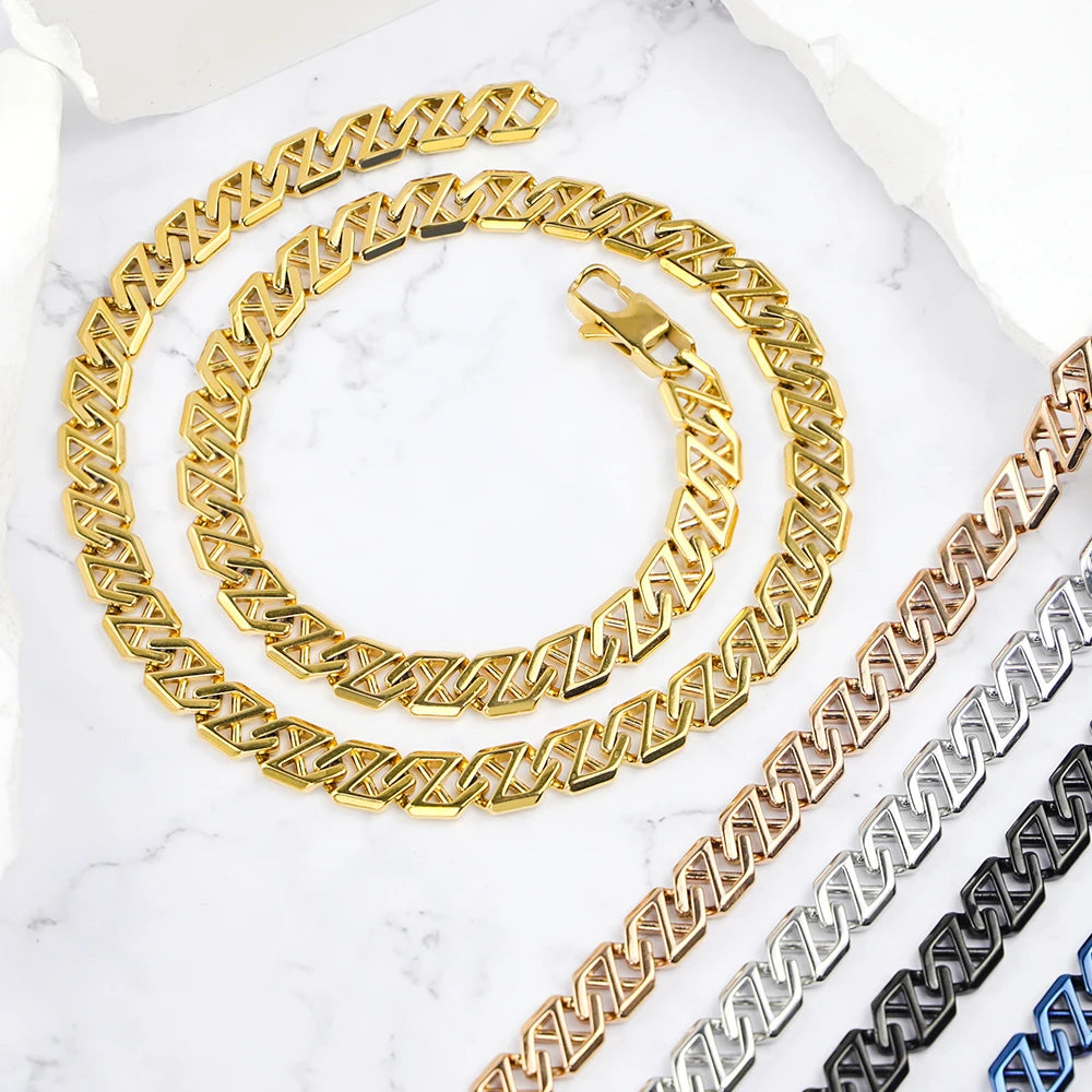 18K Gold Plated X-Link Chain Necklace in 10mm Steel