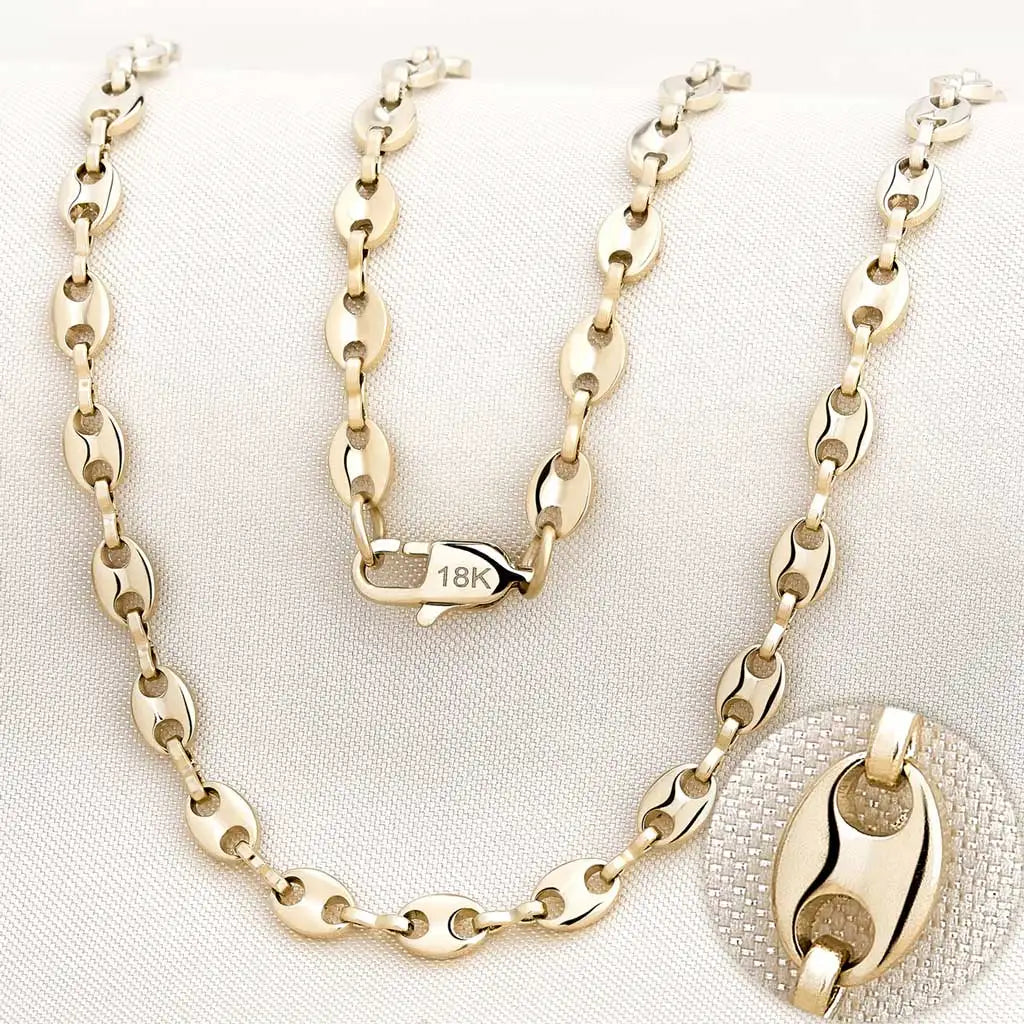 Gold Coffee Bean Chain Necklace in Tested Steel