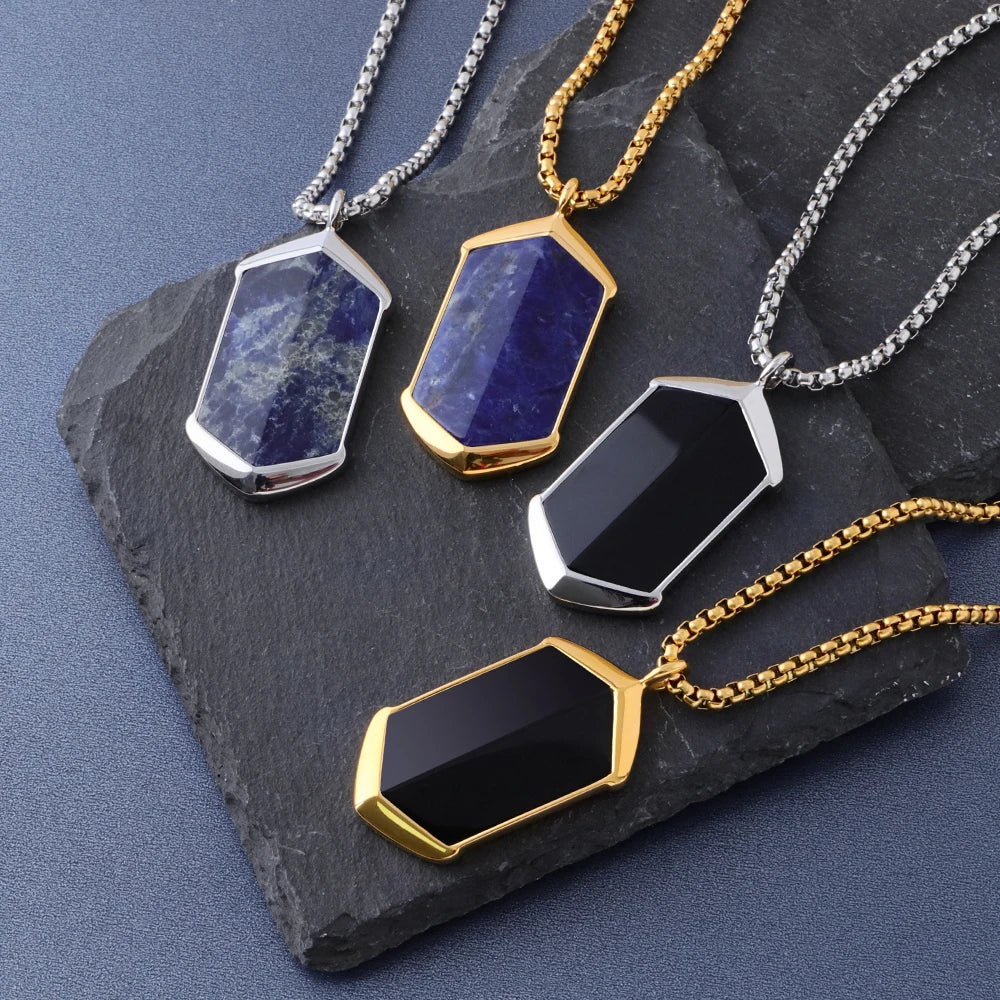 Hexagonal Agate Stone Necklace for Men