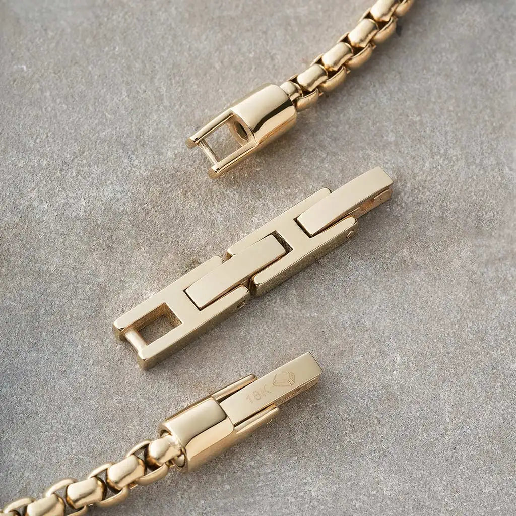 18K Gold Plated Box Chain Bracelet in Three Widths