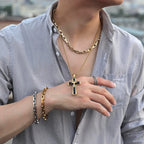 Layered Steel Cross Pendant Necklace