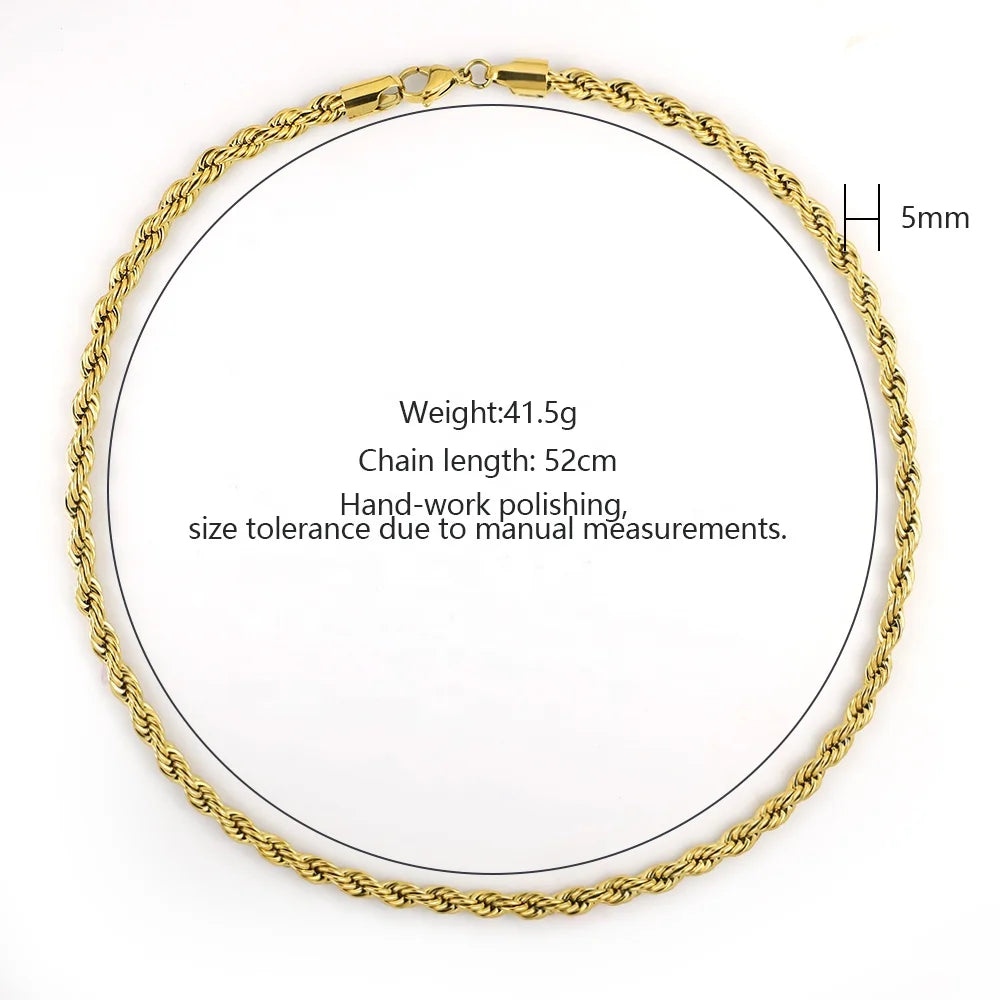 Steel Rope Chain Necklace in Four Widths
