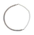Half Pearl Half Cuban Chain Necklace