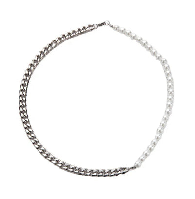 Half Pearl Half Cuban Chain Necklace