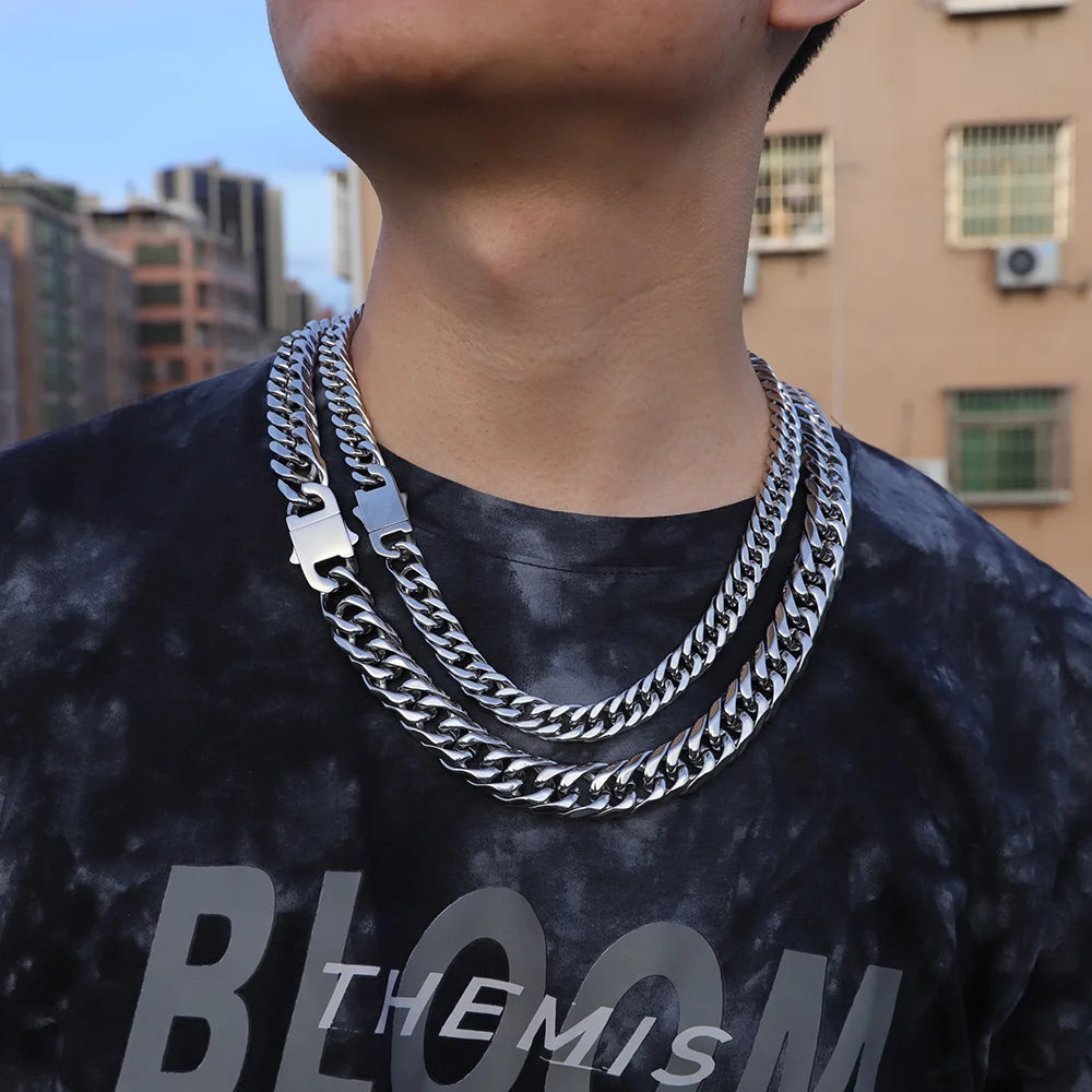 Polished Steel Chunky Cuban Link Necklace