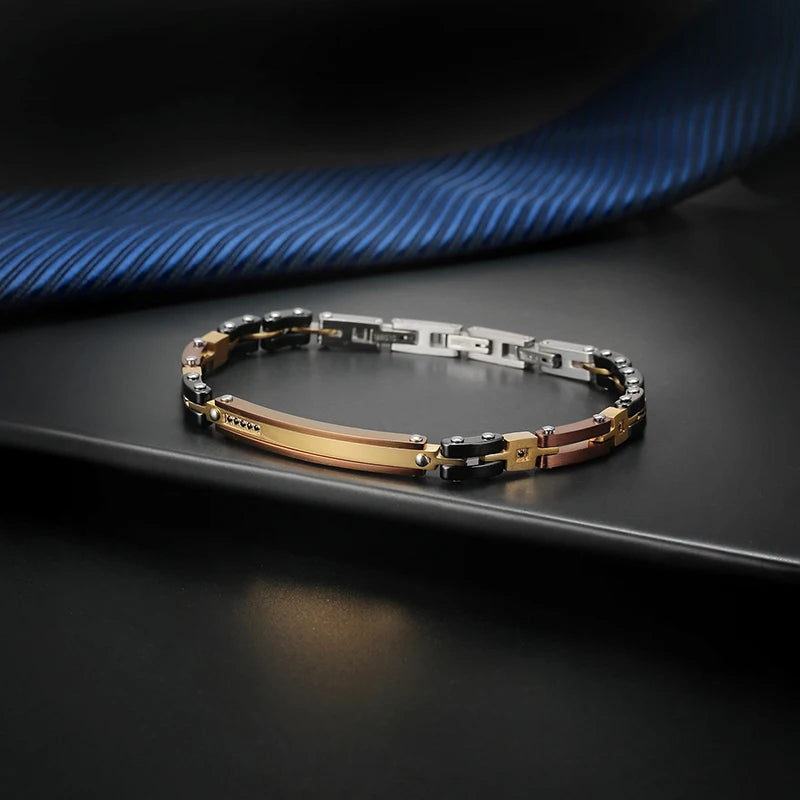 Steel and Ceramic Link Bracelet for Men