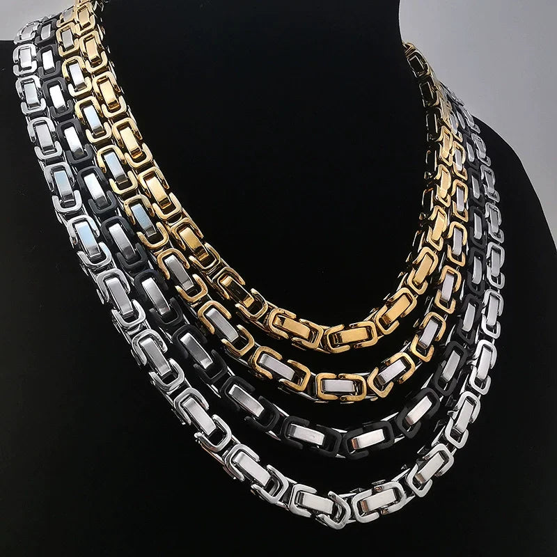 Steel Byzantine Chain Necklace in Multiple Widths