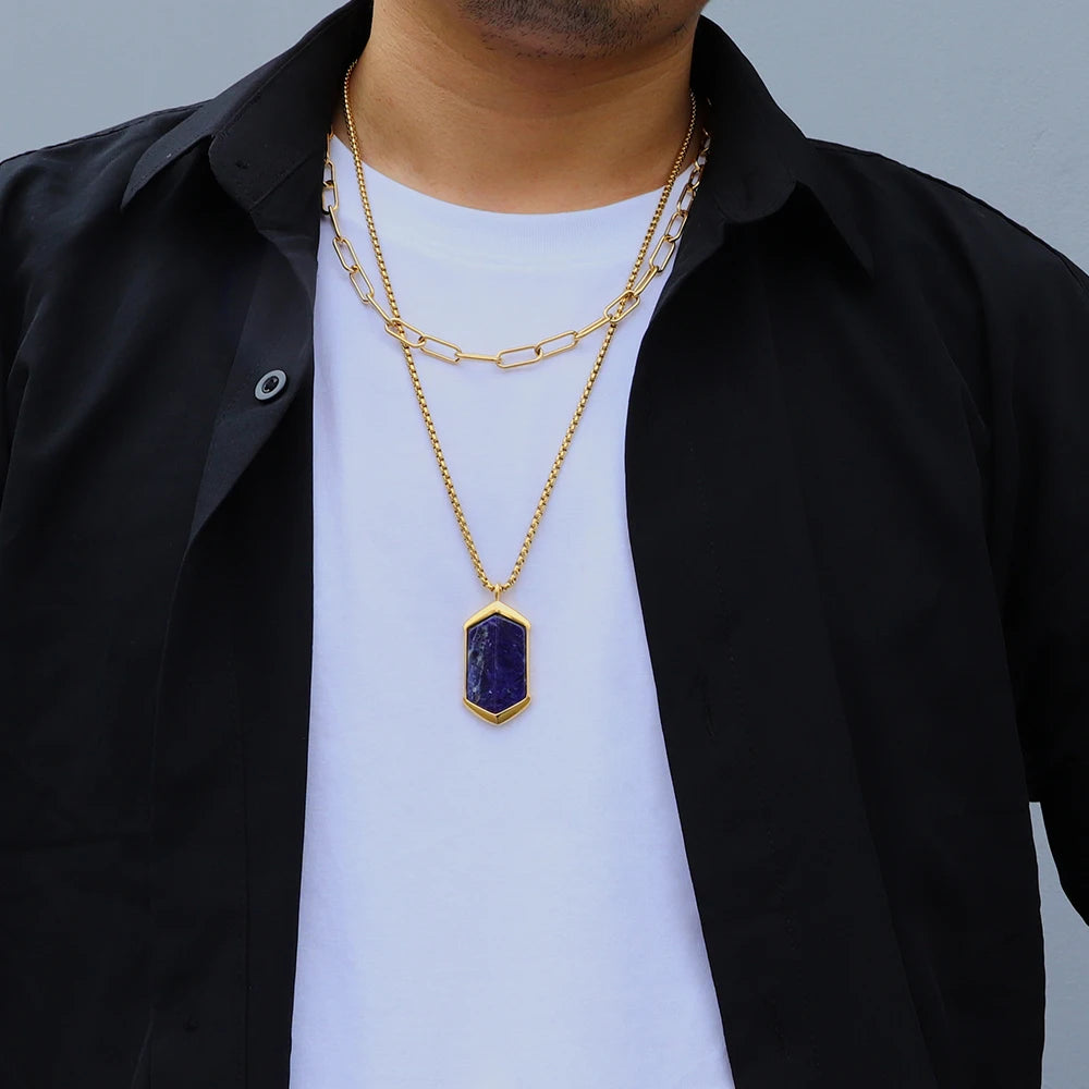Hexagonal Agate Stone Necklace for Men