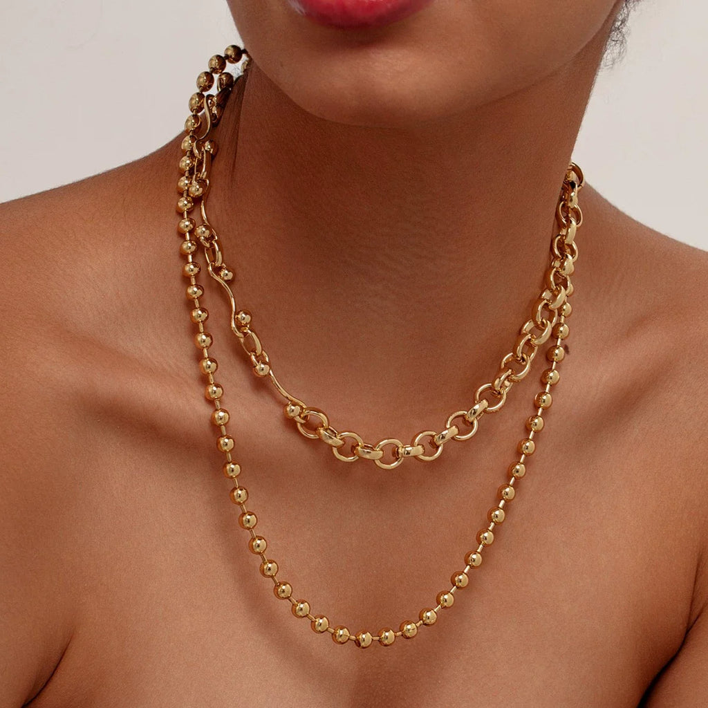 18K Gold Plated Polished Bead Chain Necklace