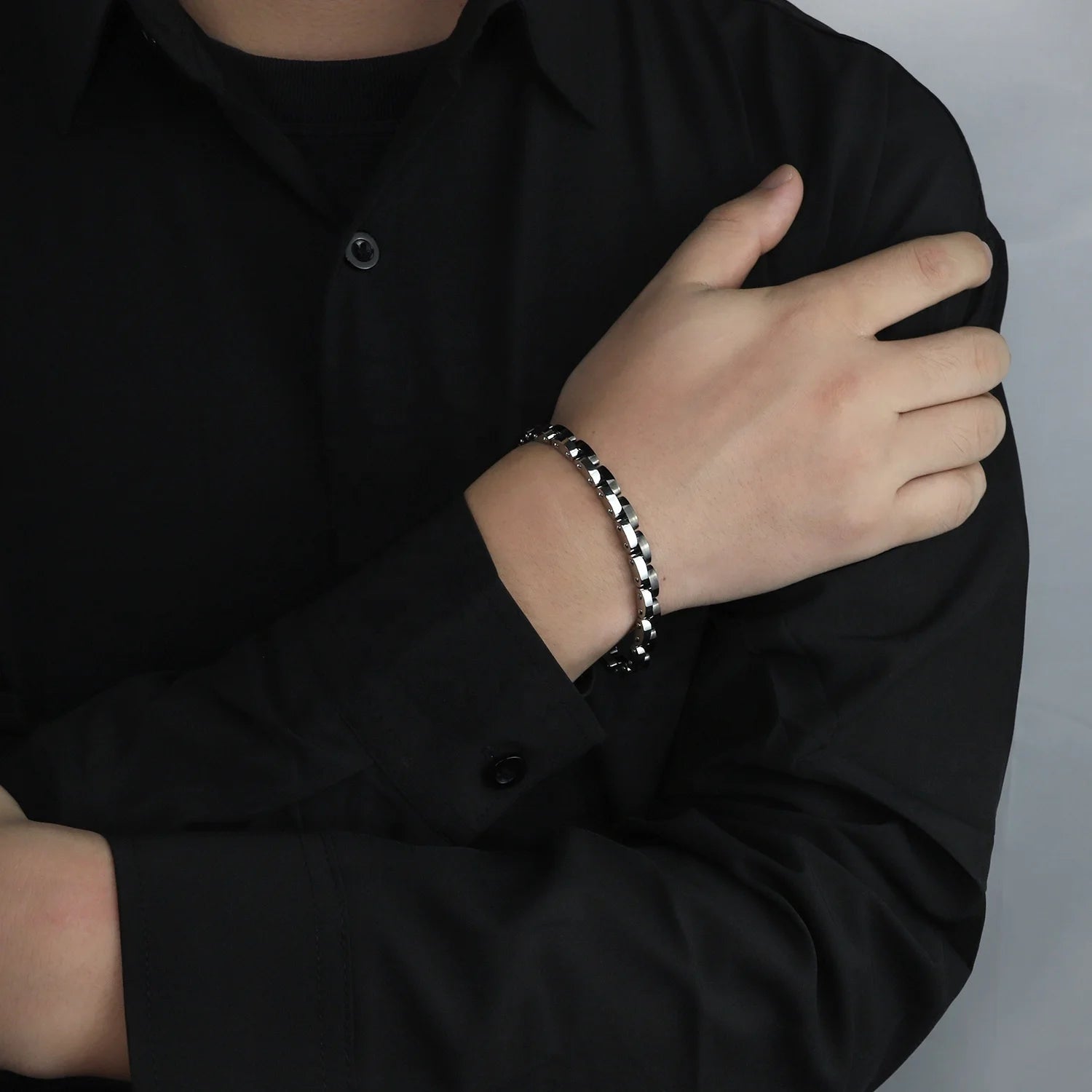 Two-Tone Steel and Black PVD Link Bracelet