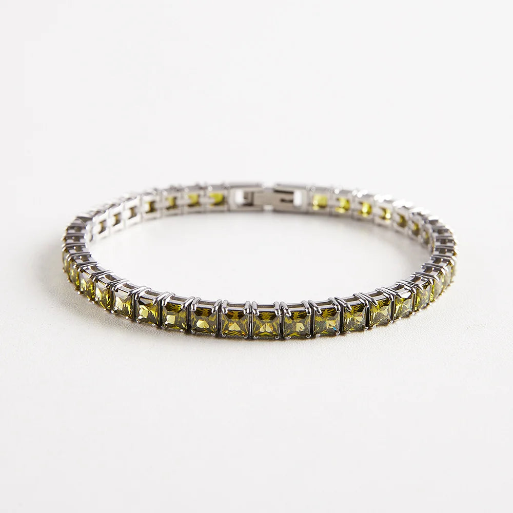 Steel Square Cut Zircon Tennis Bracelet