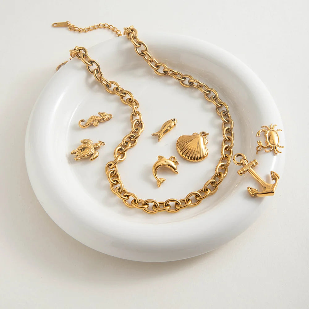 Chunky Gold Link Choker Necklace in Steel