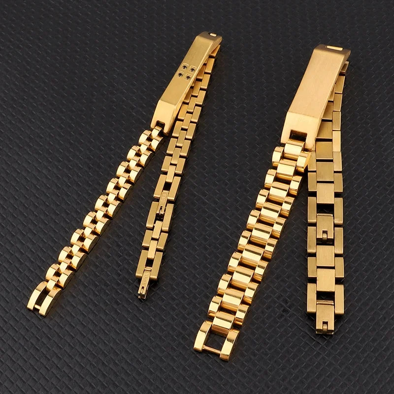 18K Gold Plated ID Bracelet with Watchband Links