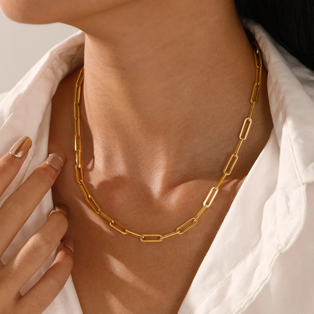 18K Gold Plated Titanium Paperclip Necklace and Bracelet Set