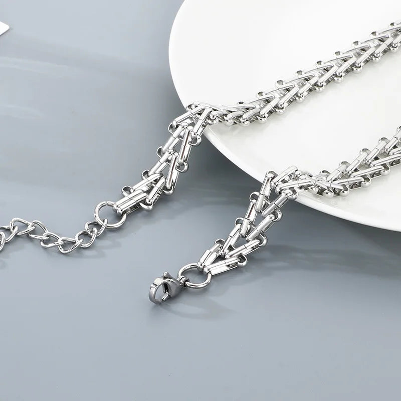Gold Train Track Link Necklace in Steel