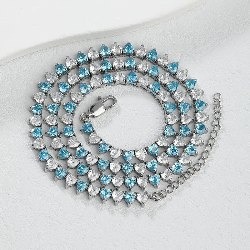 Steel Heart Zircon Tennis Necklace