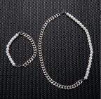 Half Pearl Half Cuban Chain Necklace