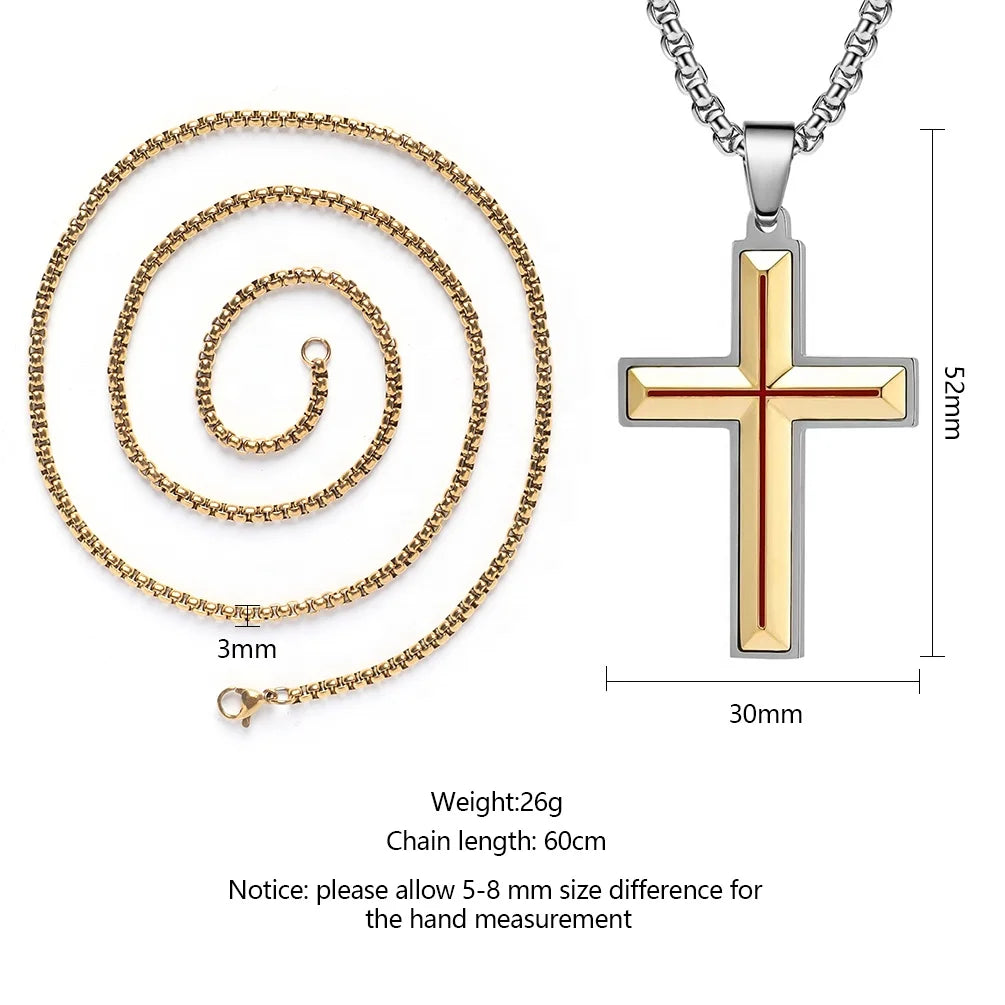 Two-Tone Cross Necklace with PVD Gold Finish