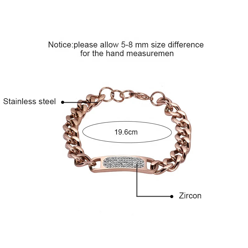 Steel ID Bracelet with Channel-Set Zircon