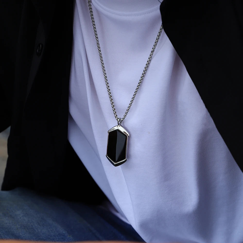 Hexagonal Agate Stone Necklace for Men