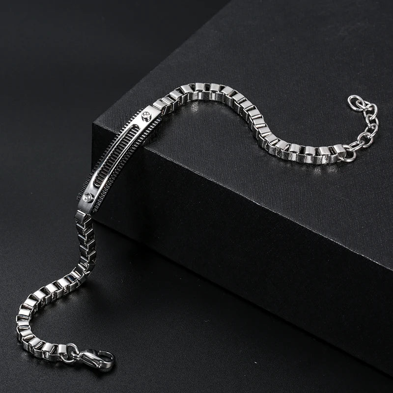 Stainless Steel Box Chain Bar Bracelet