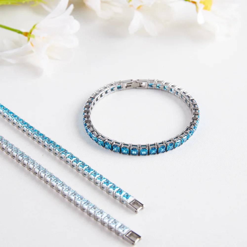 Steel Square Cut Zircon Tennis Bracelet