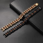 Wood and Steel Link Bracelet in Gold or Black