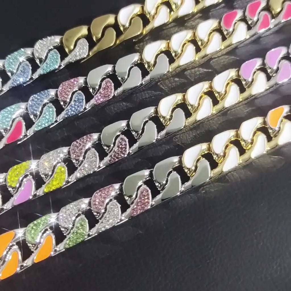 Stainless Steel Zircon Cuban Link Necklace with Enamel