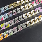 Stainless Steel Zircon Cuban Link Necklace with Enamel