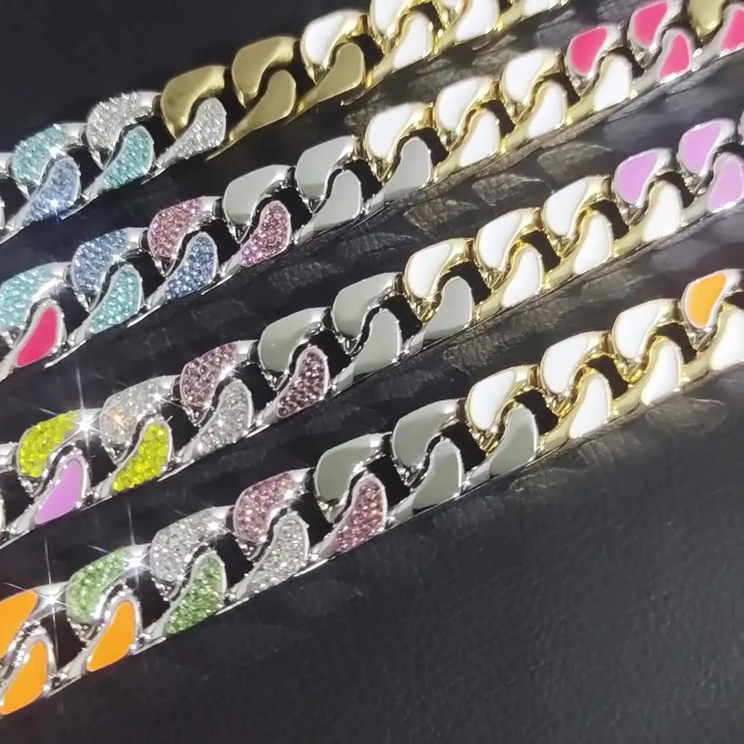 Stainless Steel Zircon Cuban Link Necklace with Enamel