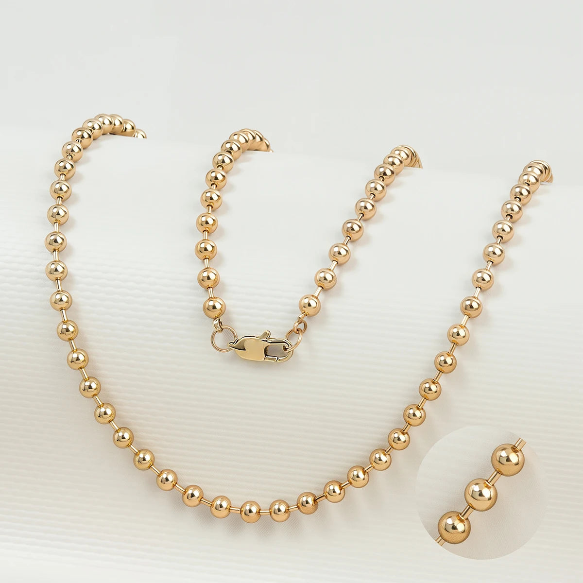 18K Gold Plated Polished Bead Chain Necklace