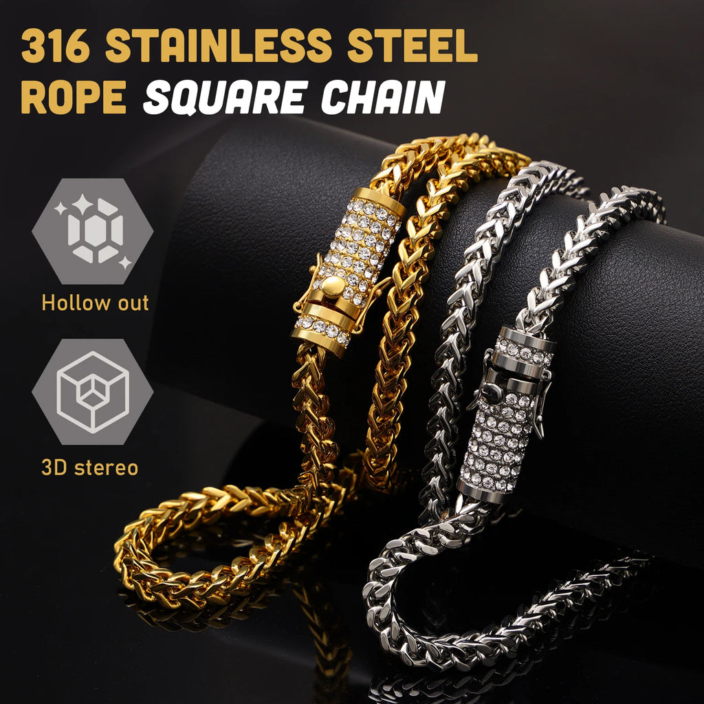 18K Gold Plated Franco Chain Necklace with Zircon Clasp