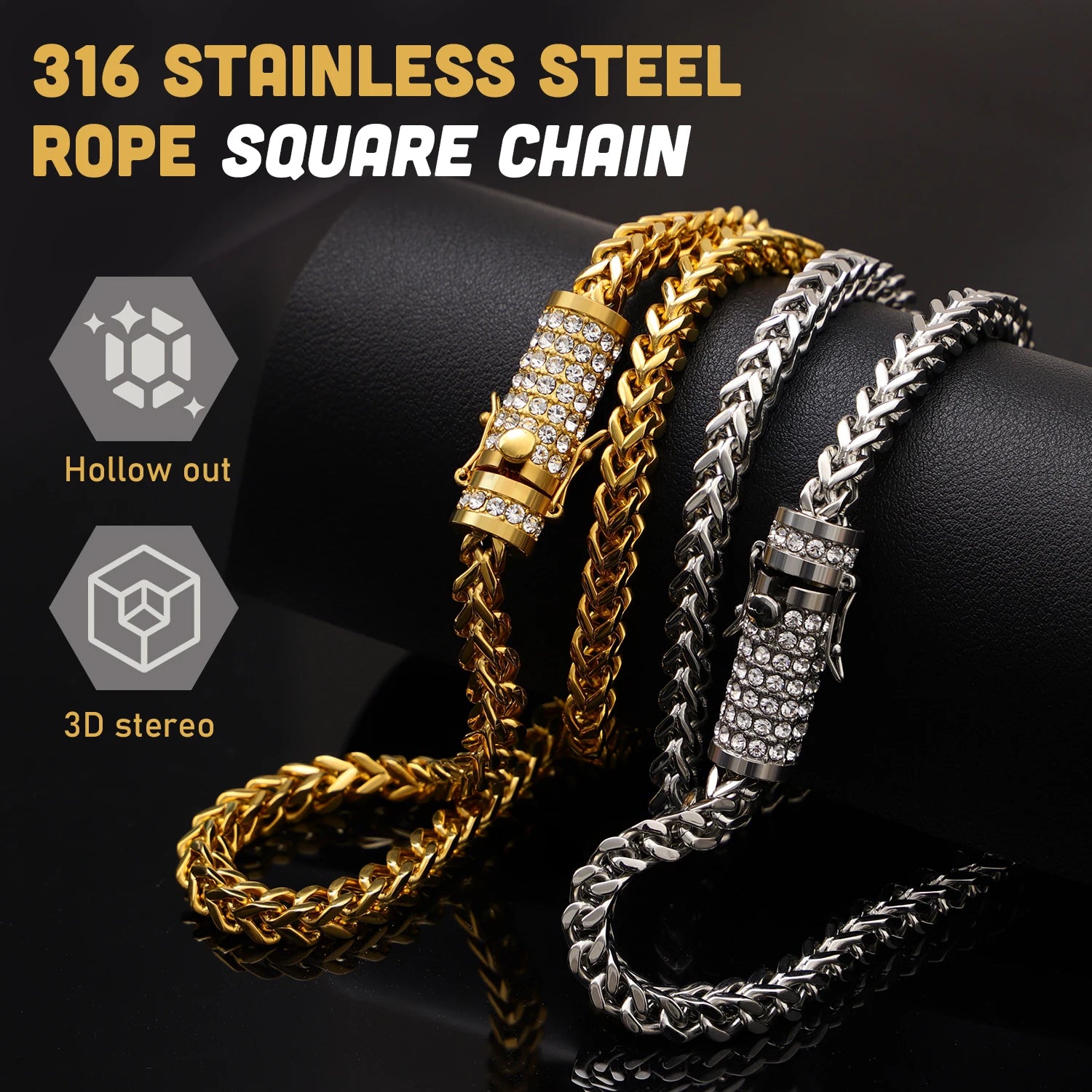 18K Gold Plated Franco Chain Necklace with Zircon Clasp