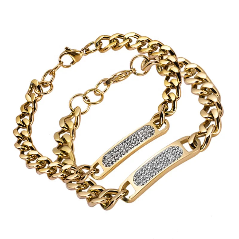 Steel ID Bracelet with Channel-Set Zircon