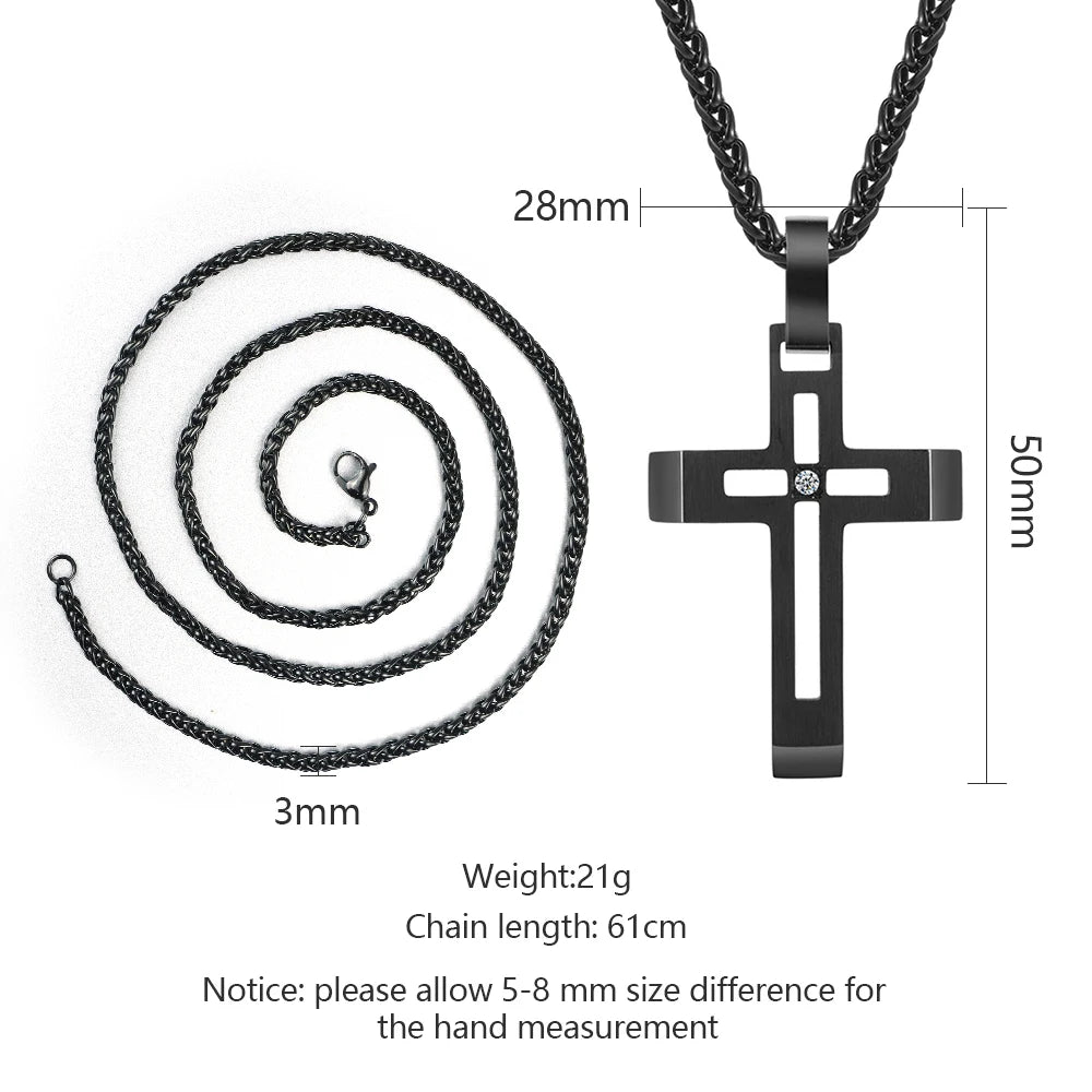 Black Steel Cut-Out Cross Pendant Necklace