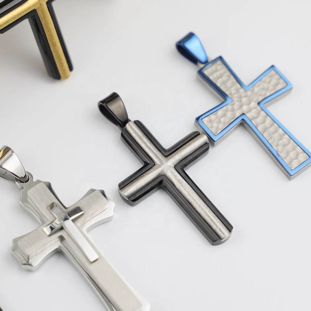 Black & Gold Two-Tone Cross Pendant Necklace