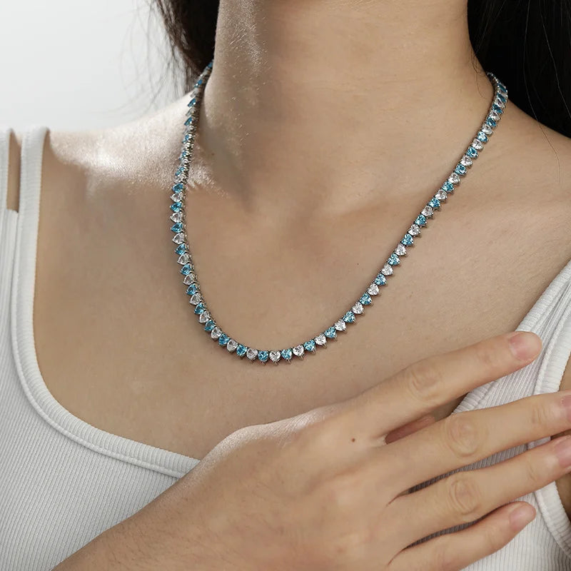 Steel Heart Zircon Tennis Necklace