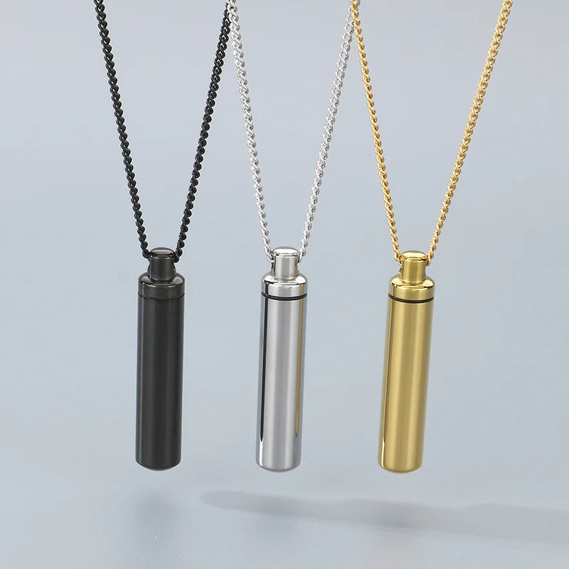 Steel Hollow Cylinder Pendant Necklace