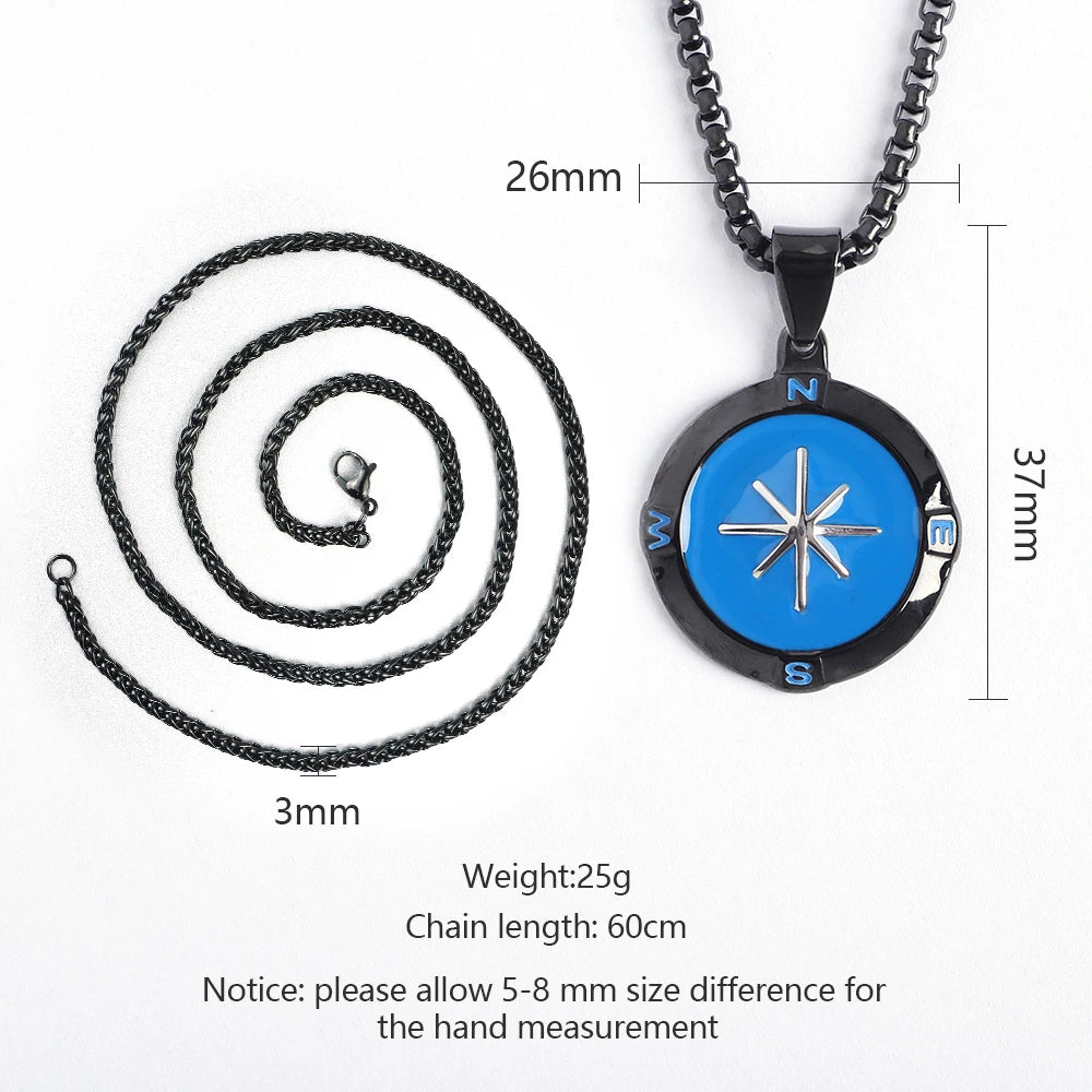 18K Gold Plated and Black Compass Pendant Necklace