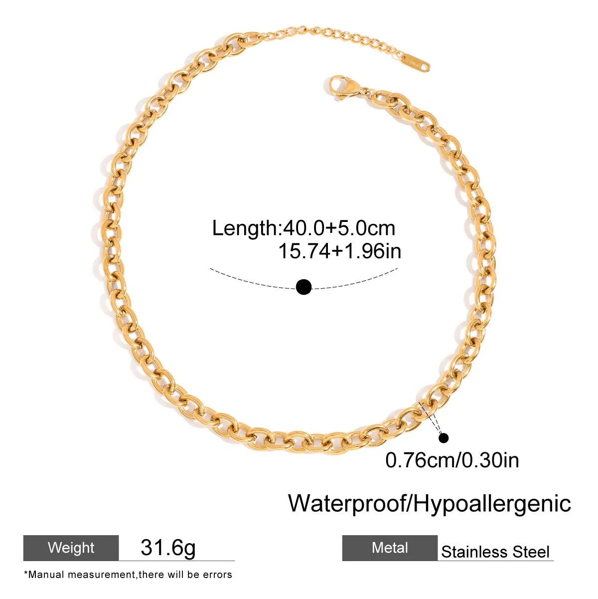 Chunky Gold Link Choker Necklace in Steel