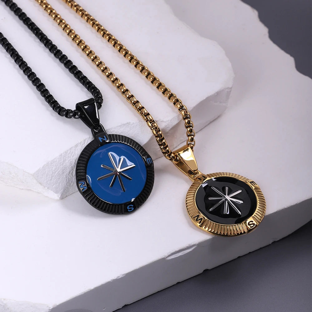 18K Gold Plated and Black Compass Pendant Necklace