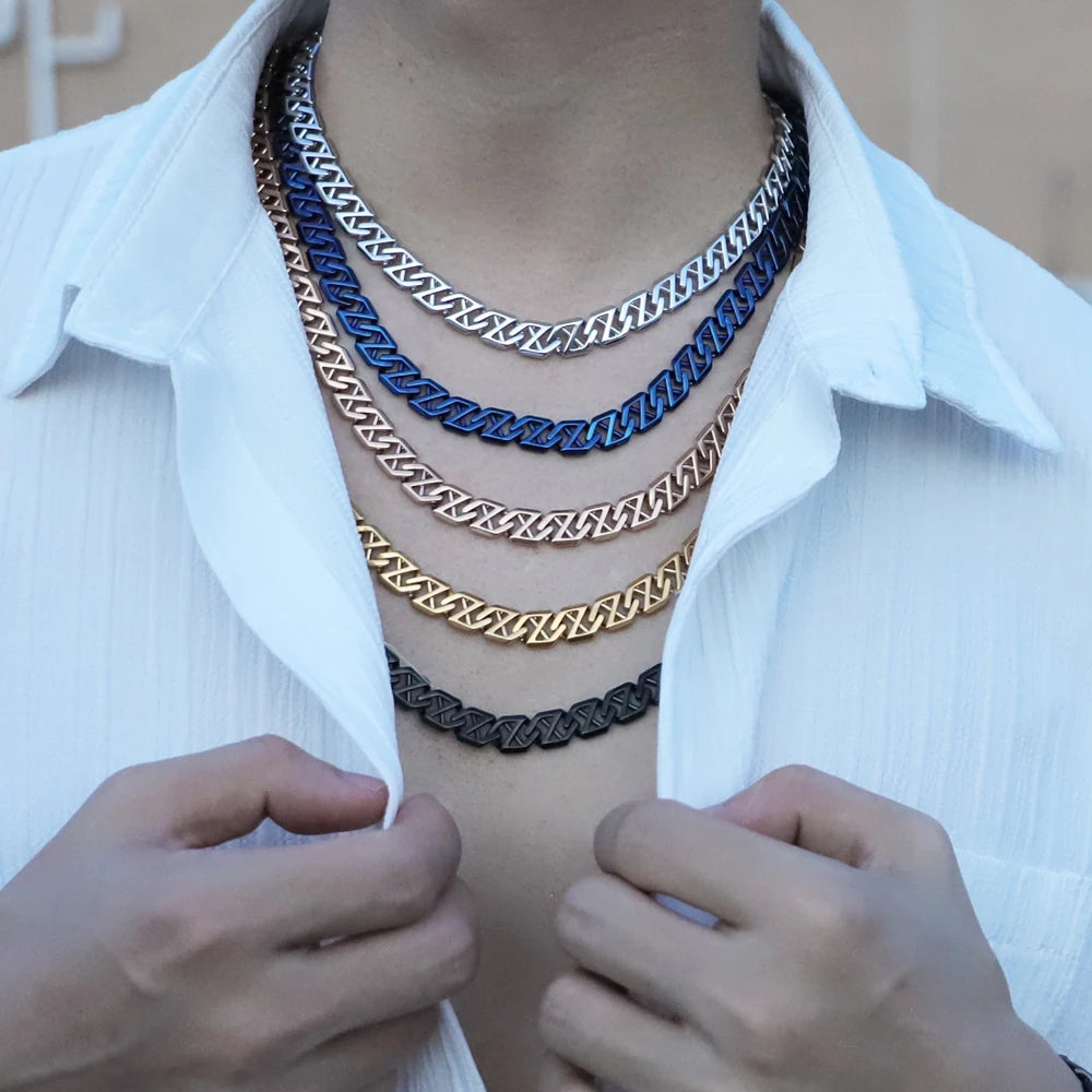 18K Gold Plated X-Link Chain Necklace in 10mm Steel