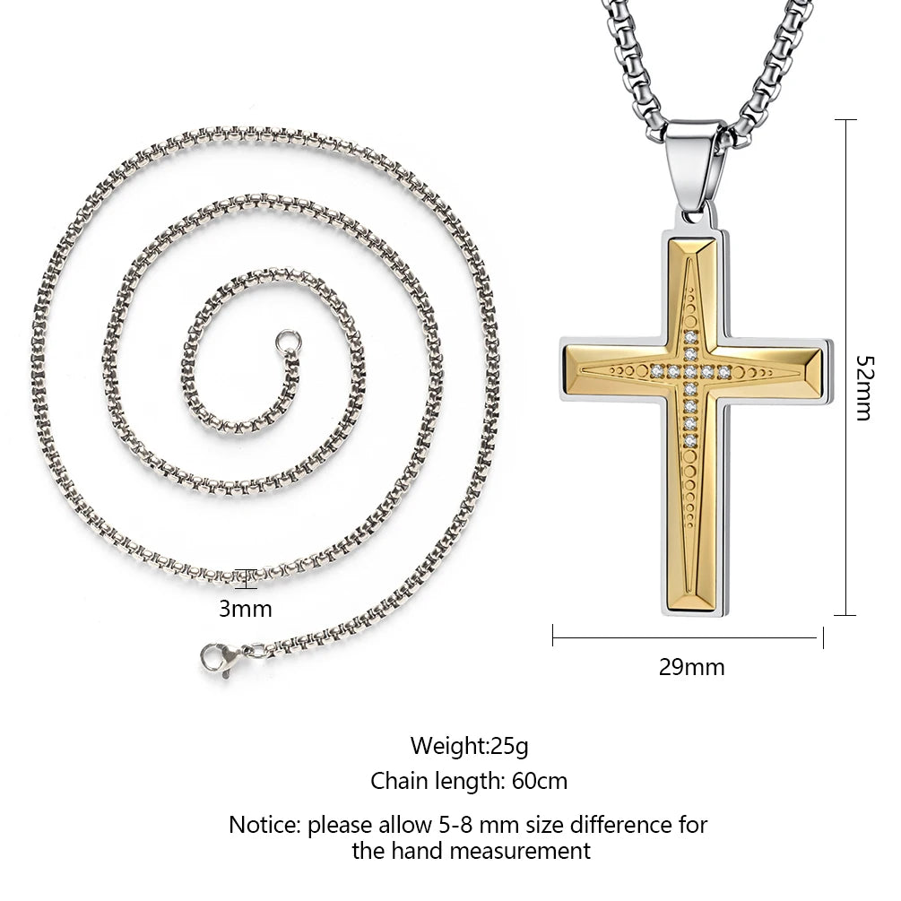 Zircon Channel Cross Pendant Necklace