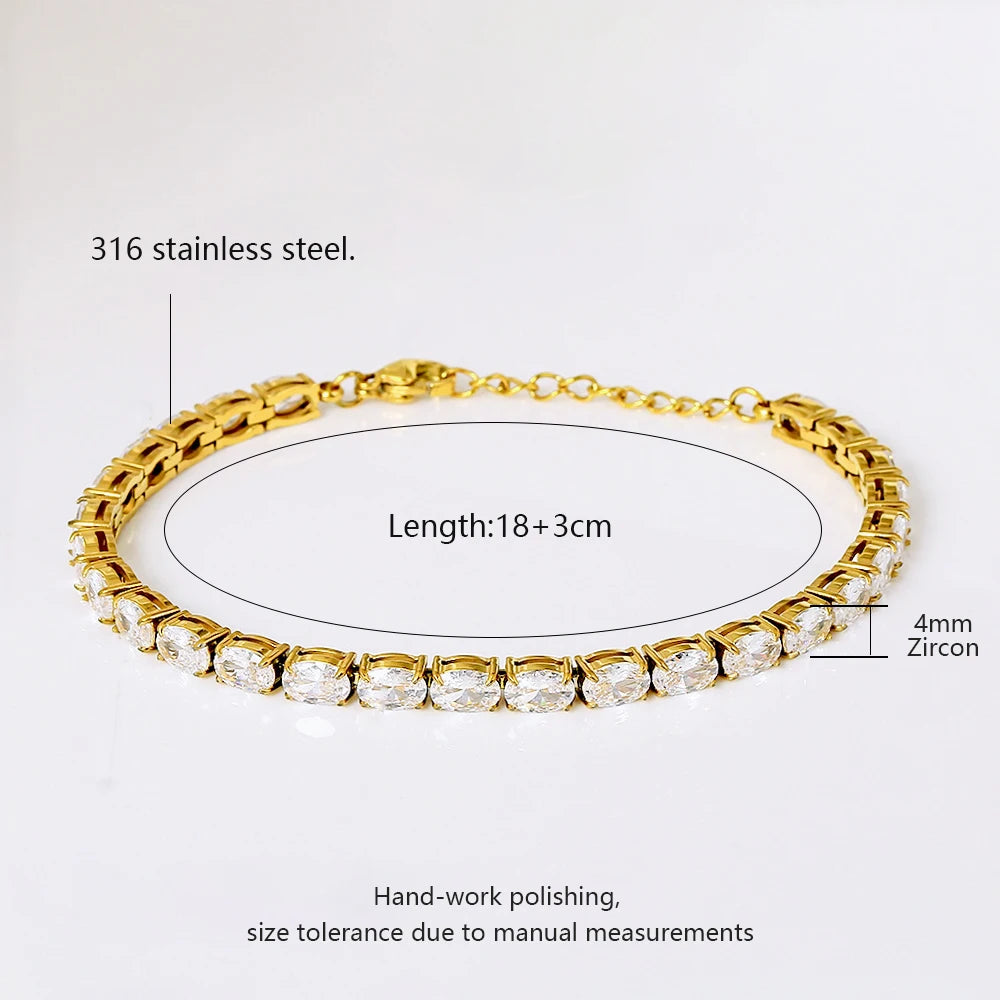 18K Gold Plated Oval Zircon Tennis Bracelet
