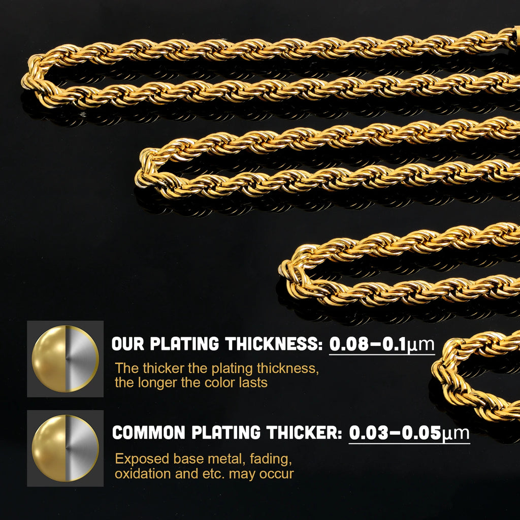 6mm Gold Rope Necklace with Zircon Clasp