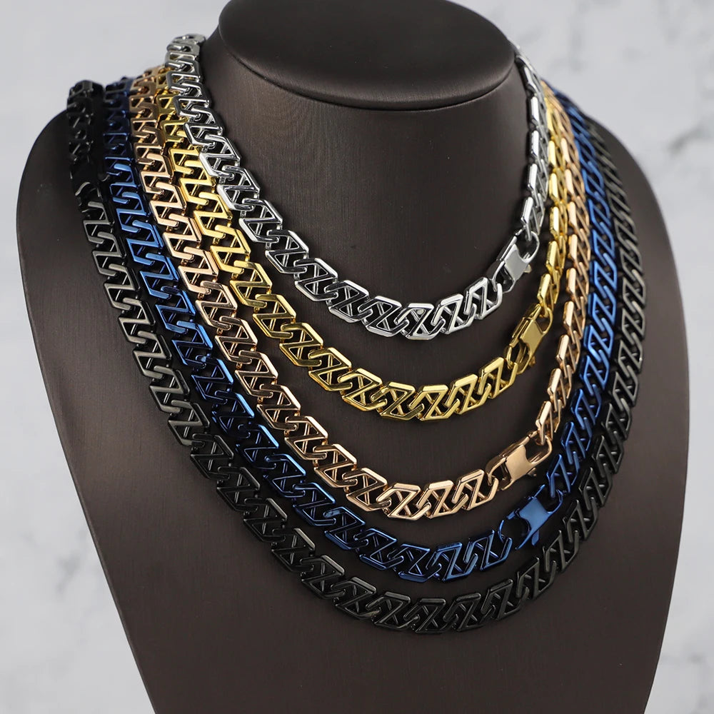 18K Gold Plated X-Link Chain Necklace in 10mm Steel