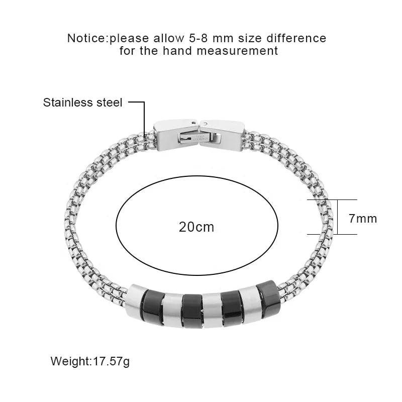 Steel Double Box Chain Bracelet with Black Accents