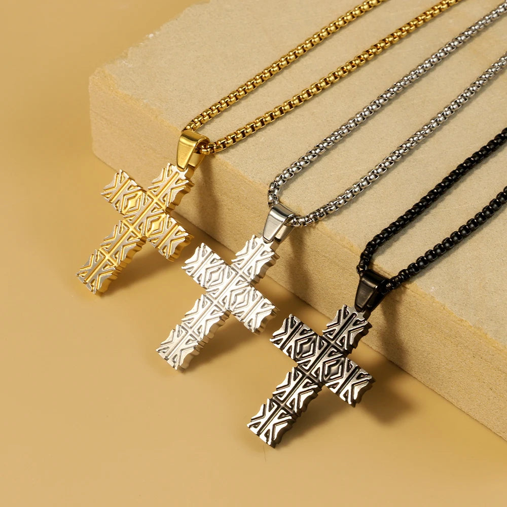 18K Gold Plated Geometric Cross Pendant Necklace