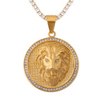 Gold Lion Pendant Tennis Necklace