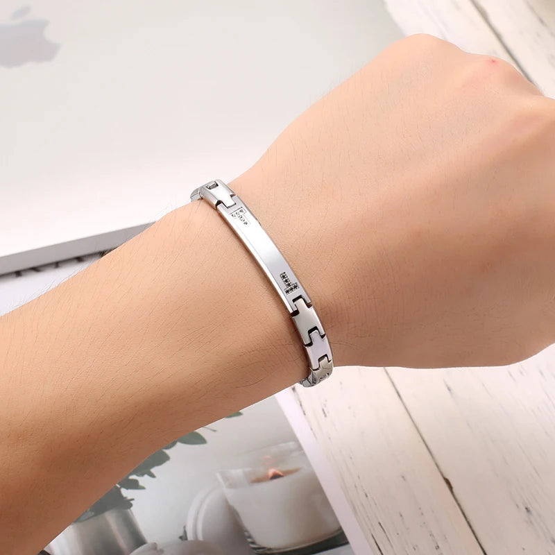 Steel Link Bracelet with Black Zircon